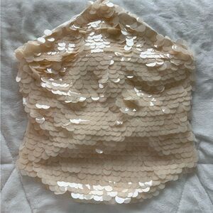 Fashion Nova Cream Sequin Halter Top